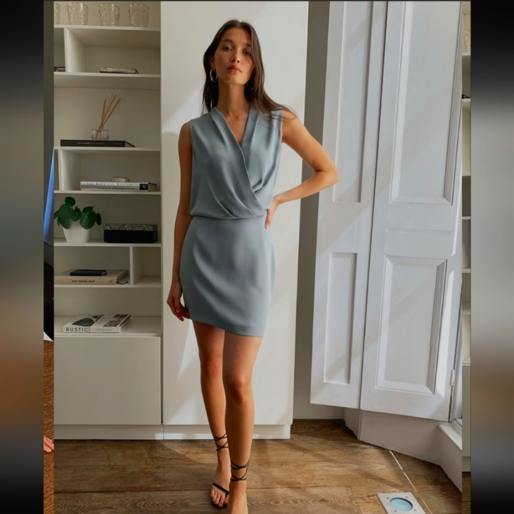 Babaton | Blend Pheonix Lined Faux-Wrap Sleeveless Mini Dress Size 6